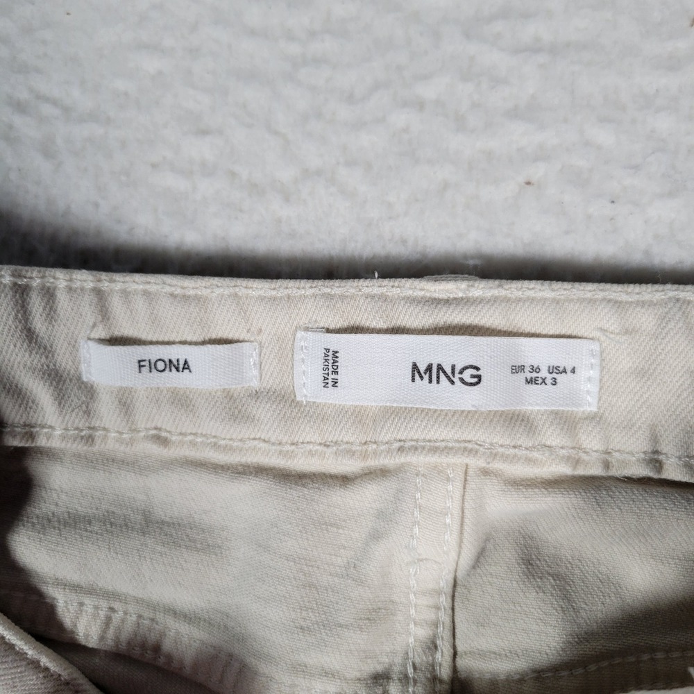 MNG‎ Fiona Flare Jeans Men Size 28 Cream Raw Hem Cotton Blend Mid Rise Denim - Picture 7 of 16
